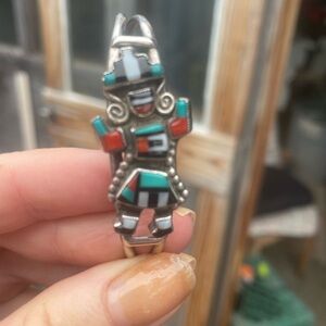 Beautiful Vintage Kachina Dancer Inlaid Stone & Sterling Silver cuff-Signed❤️‍🔥